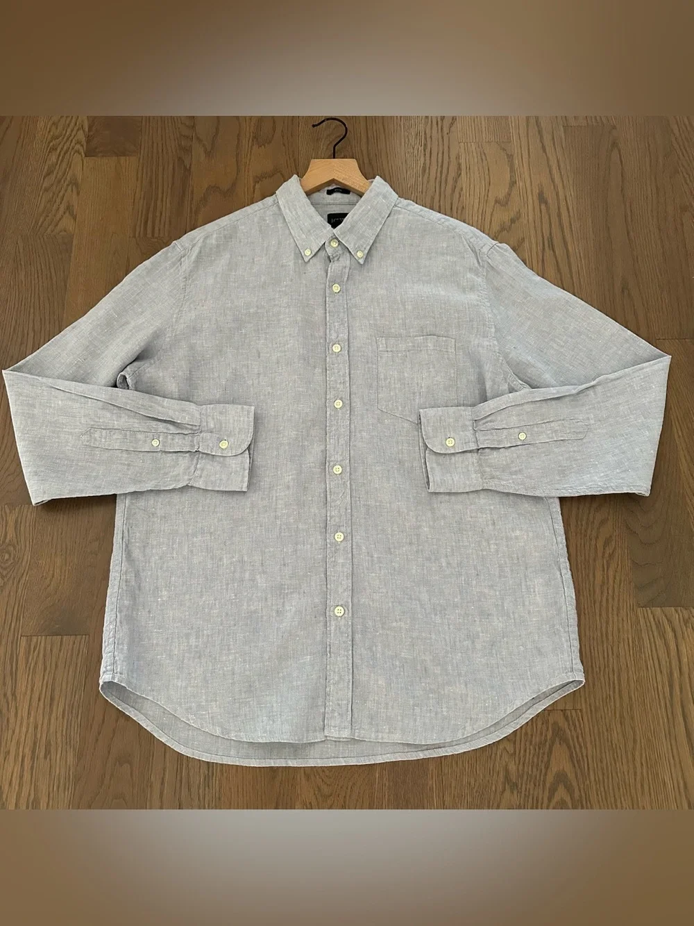 J. Crew Slim Fit Linen Blend Button Down Shirt in Light Sky White Blue Large